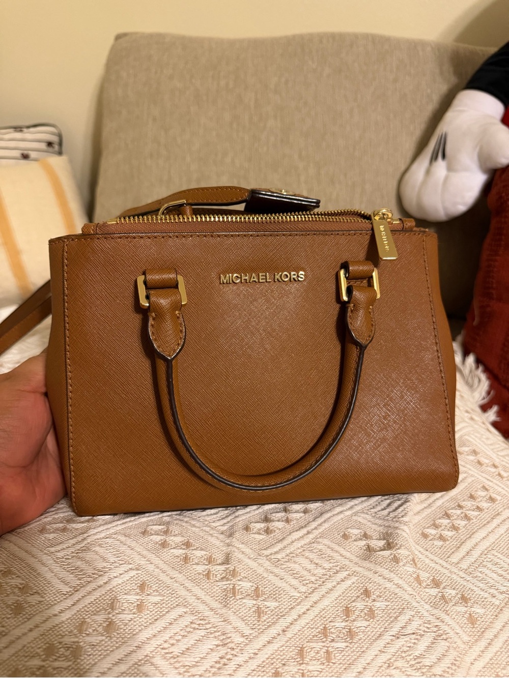 Michael Kors Cognac Saffiano Leather Satchel with Gold Hardware